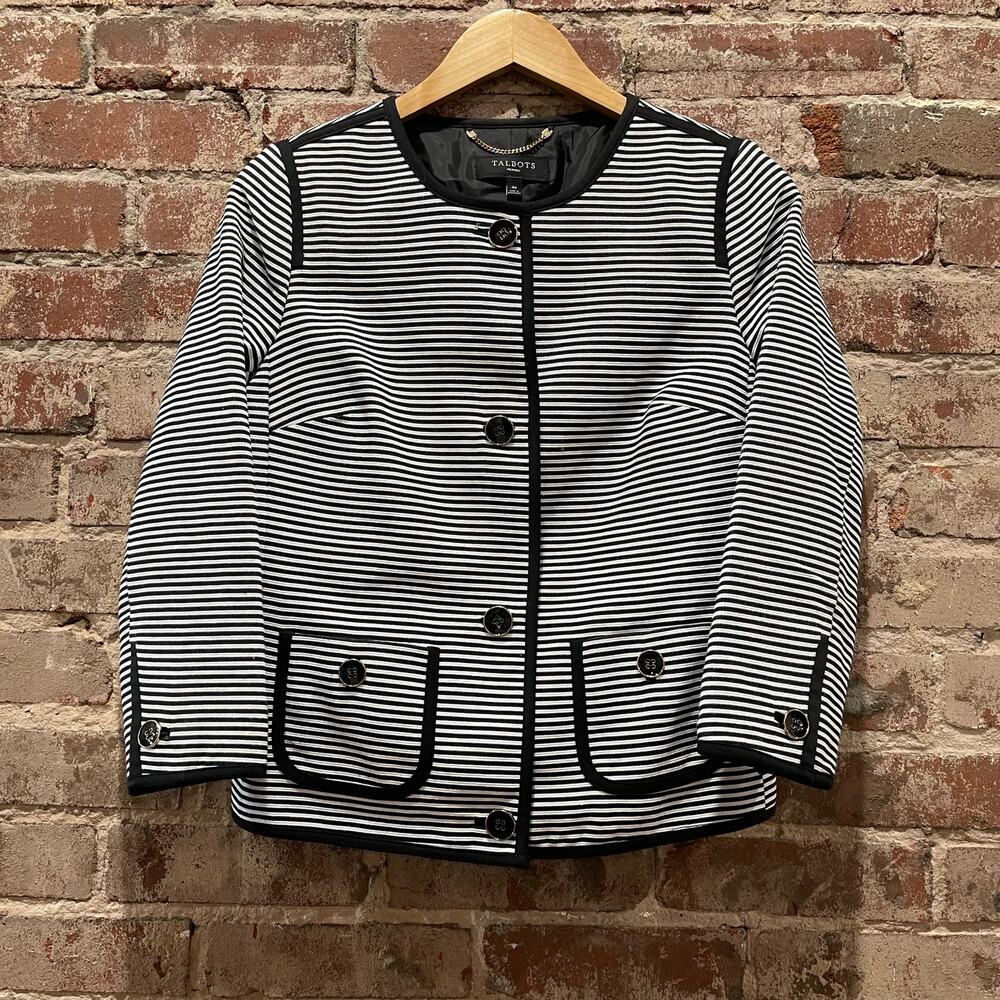Talbots Striped‎ Black & White Blazer Jacket Size 4P - Picture 3 of 7